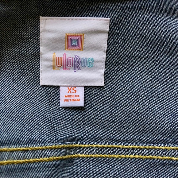 LulaRoe Jaxon gold roses blue denim jacket XS - Picture 7 of 7